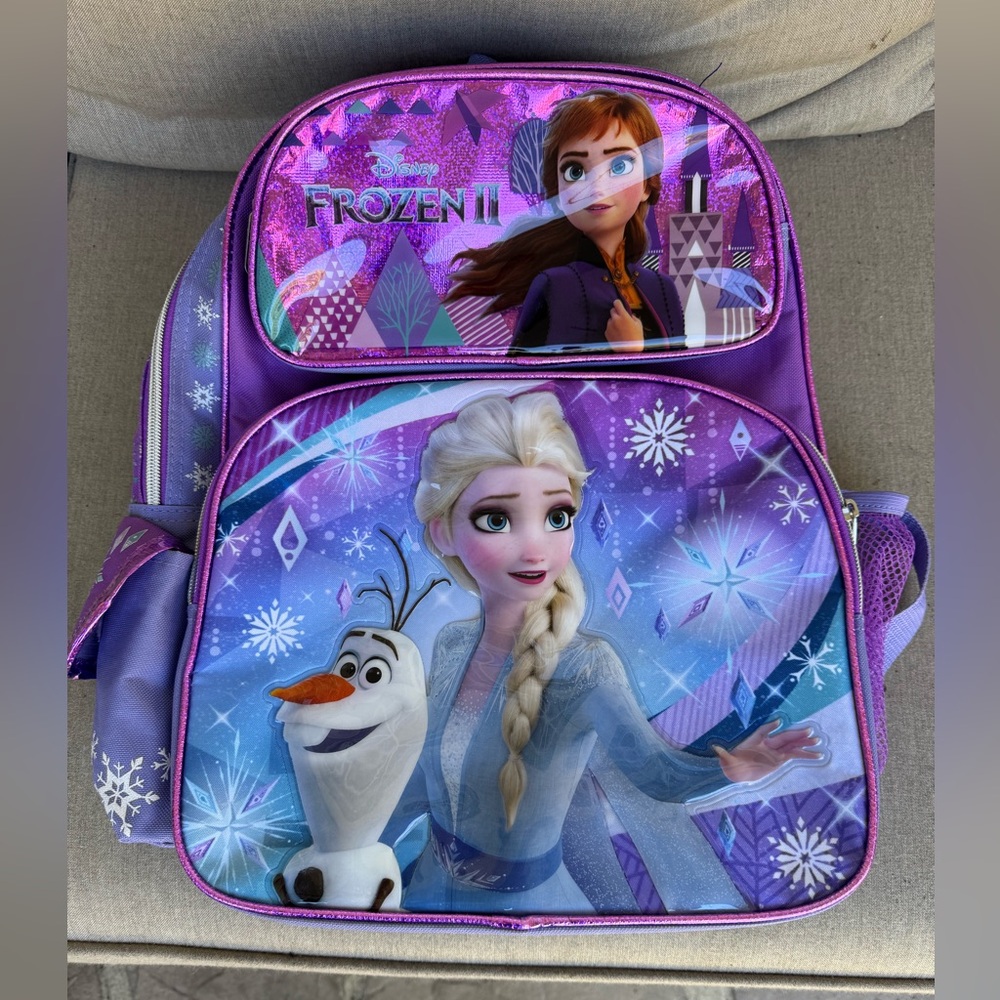 Disney, Frozen II, Metallic, Purple Backpack, Book & Pencil Bag